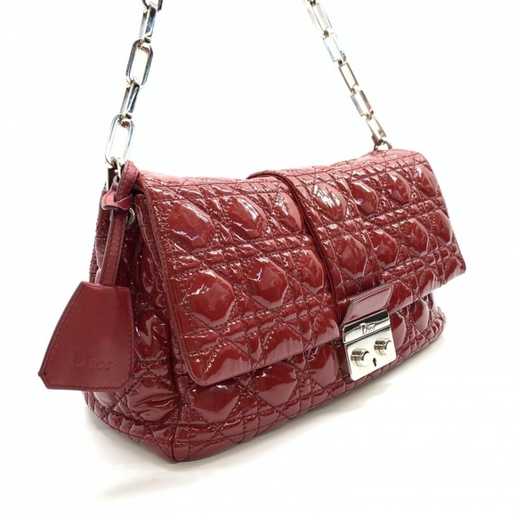 Dior New Rock Cannage Handbag Chain Shoulder Enamel Red - Picture 2 of 9